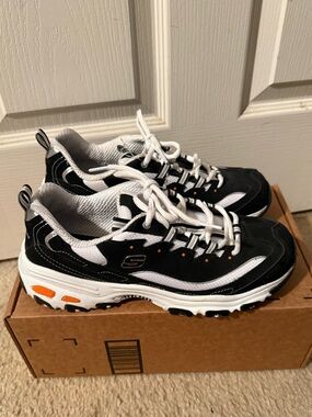 Skechers Black White with Orange Accent Trail Sneakers